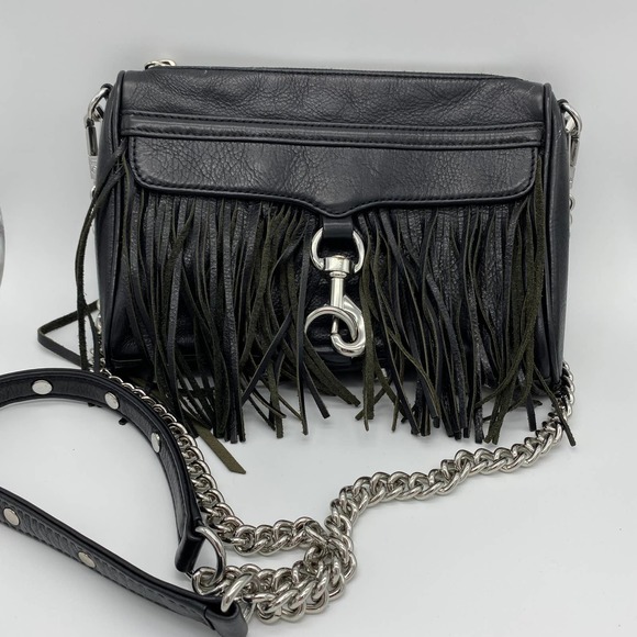 Rebecca Minkoff Handbags - Rebecca Minkoff Fringe Mini MAC Black Leather Crossbody Purse Boho